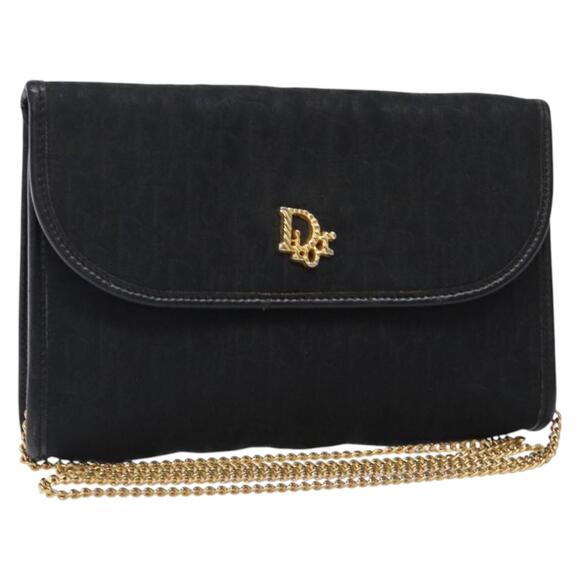 DIOR Trotter Canvas Chain Shoulder Bag Black Gold - Picture 1 of 12